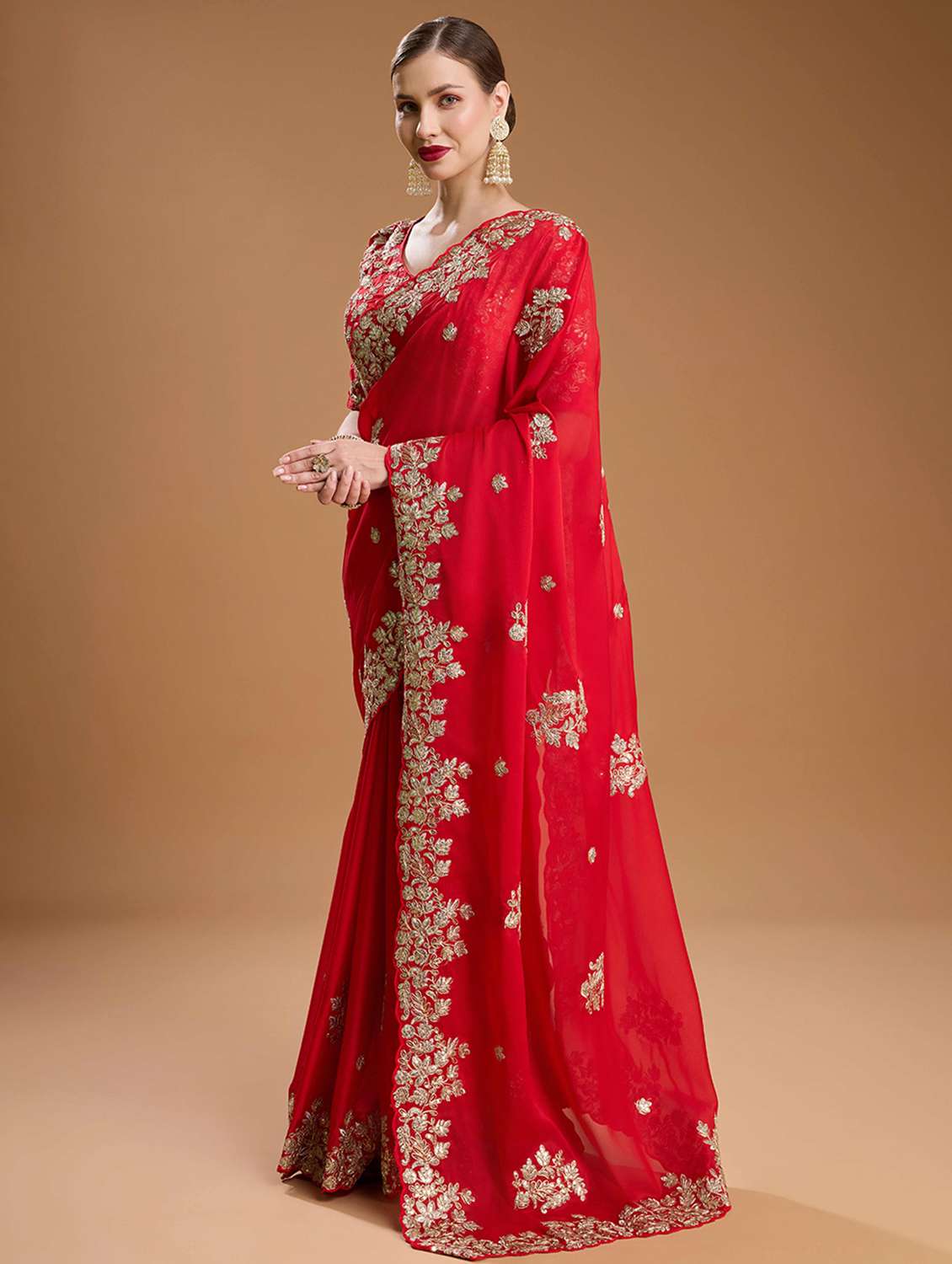 women solid with work embroidered saree with blouse - 22021376 -  Standard Image - 1