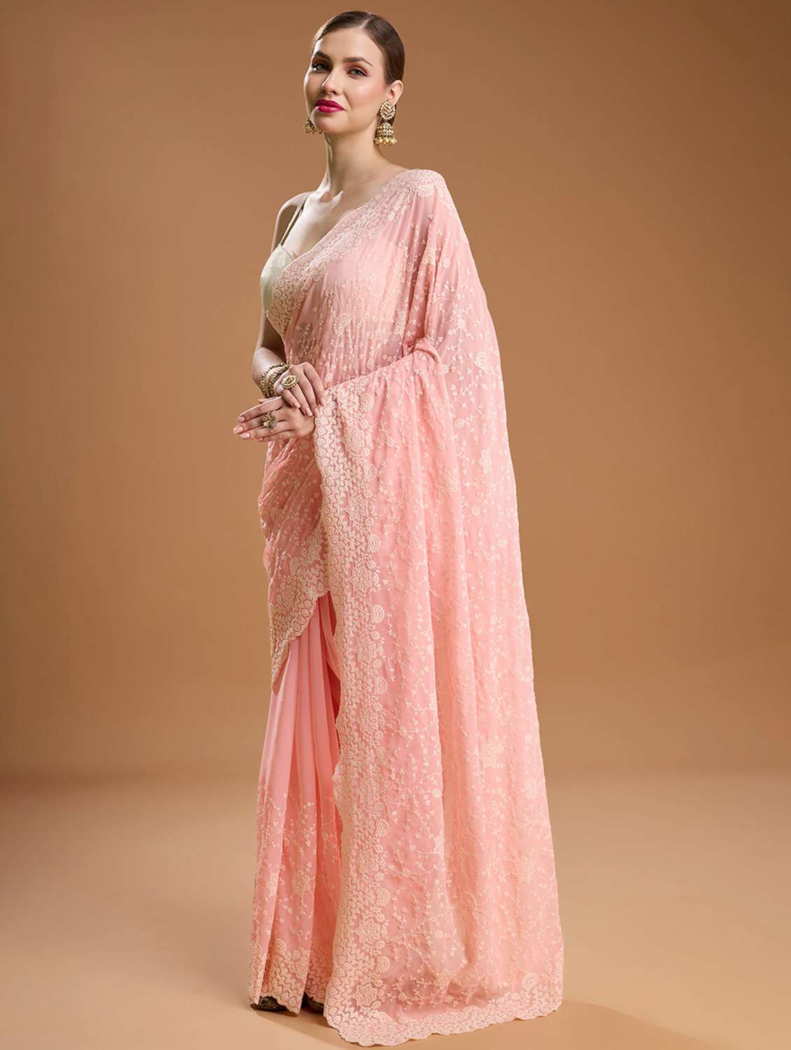 women solid with work embroidered saree with blouse - 22021378 -  Standard Image - 1