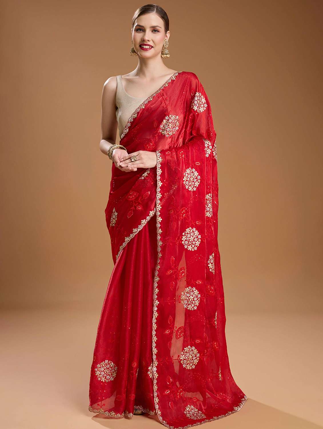 women solid with work embroidered saree with blouse