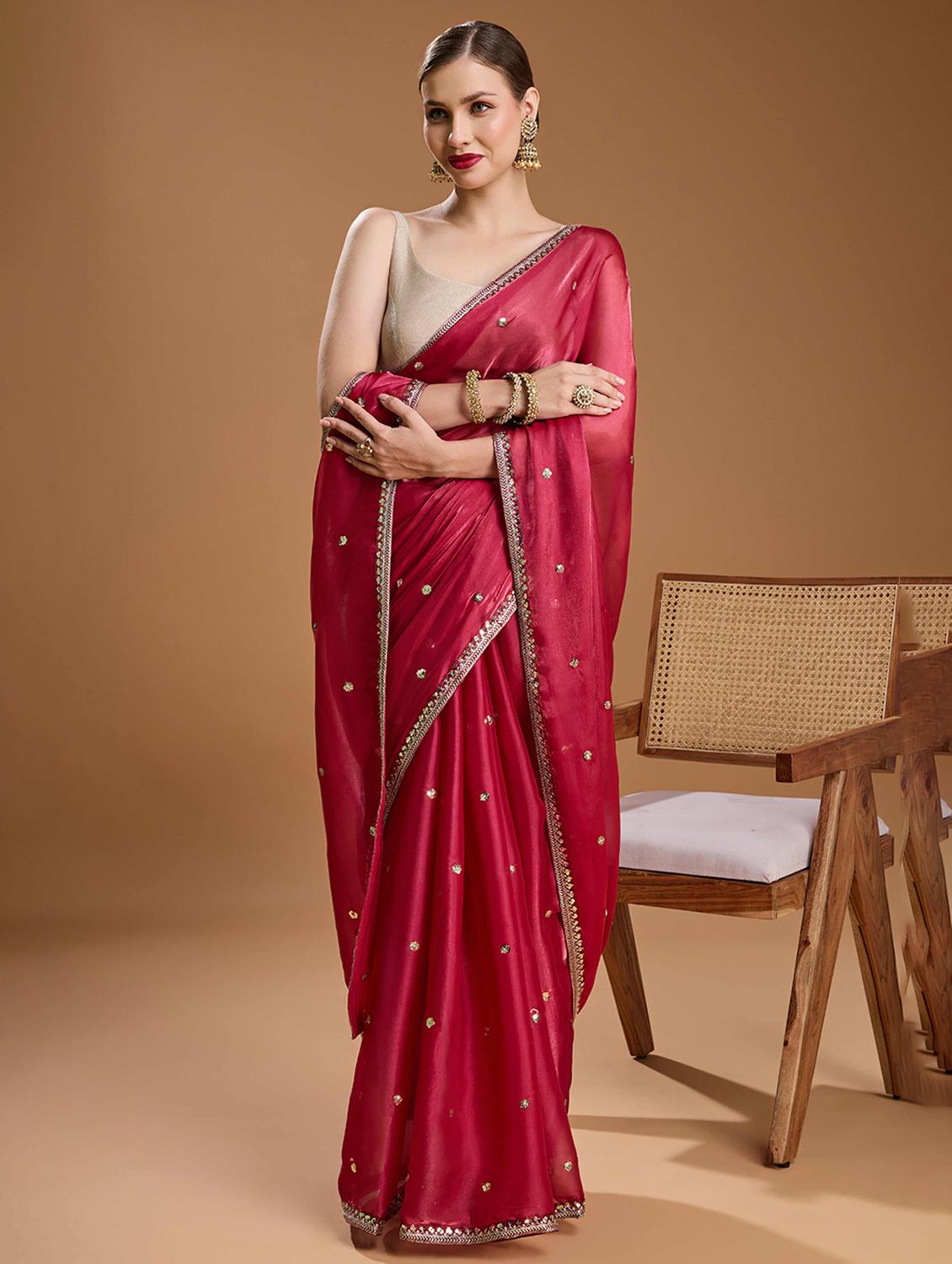 women solid with work embroidered saree with blouse - 22021381 - Standard Image - 1