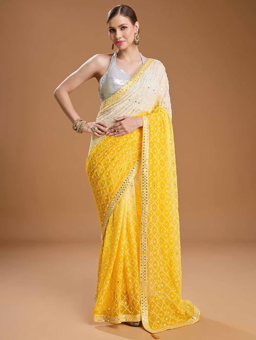 women yellow embroidered saree with blouse - 22021386 -  Standard Image - 0