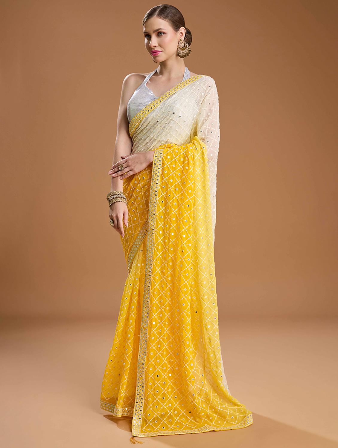 women yellow embroidered saree with blouse - 22021386 - Standard Image - 1