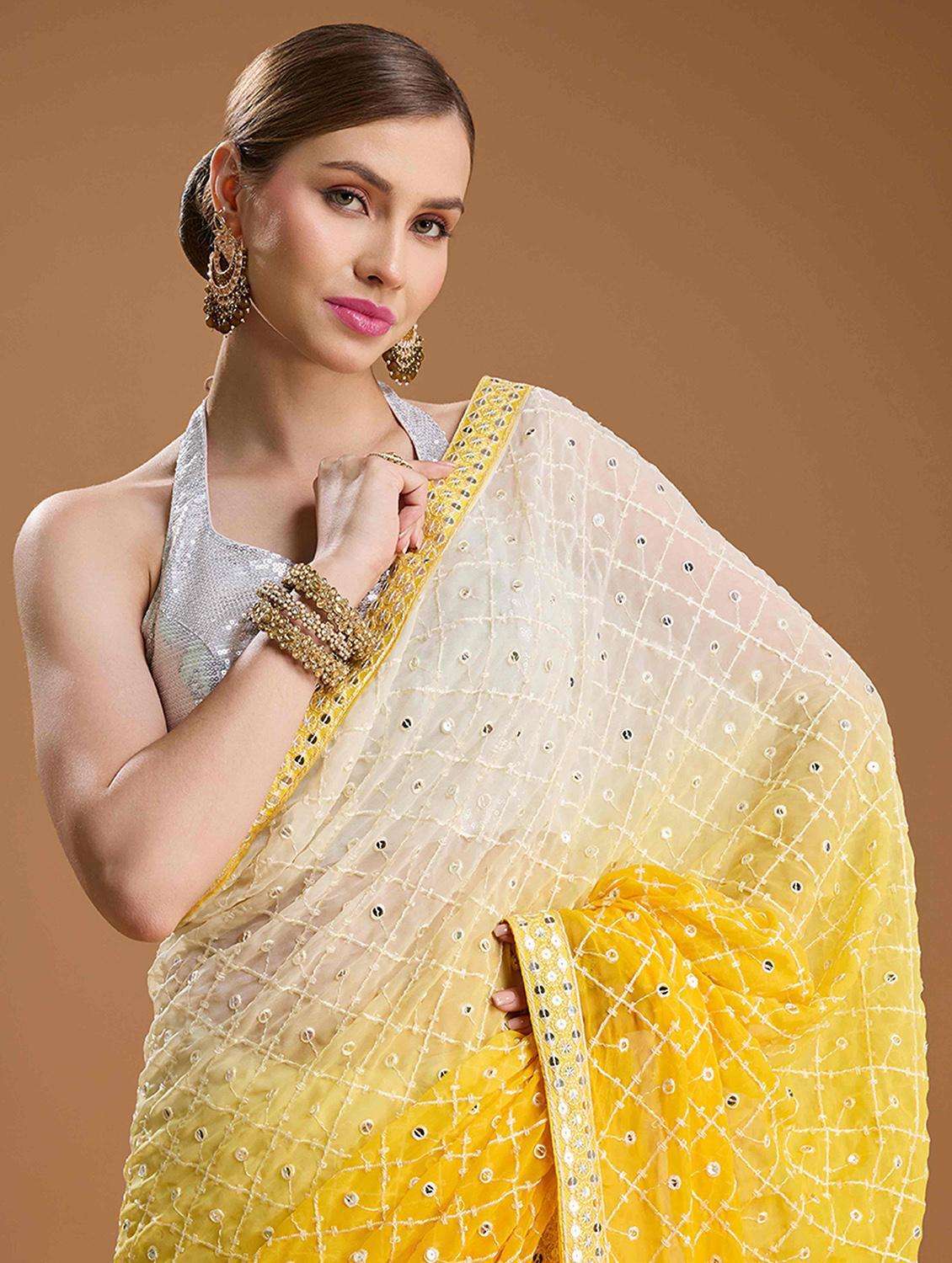 women yellow embroidered saree with blouse - 22021386 -  Standard Image - 4
