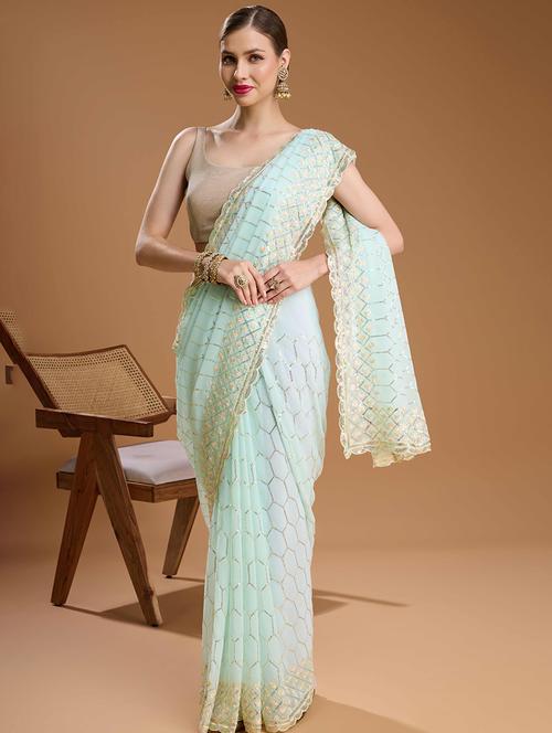 women solid with work embellished saree with blouse - 22021387 -  Standard Image - 0