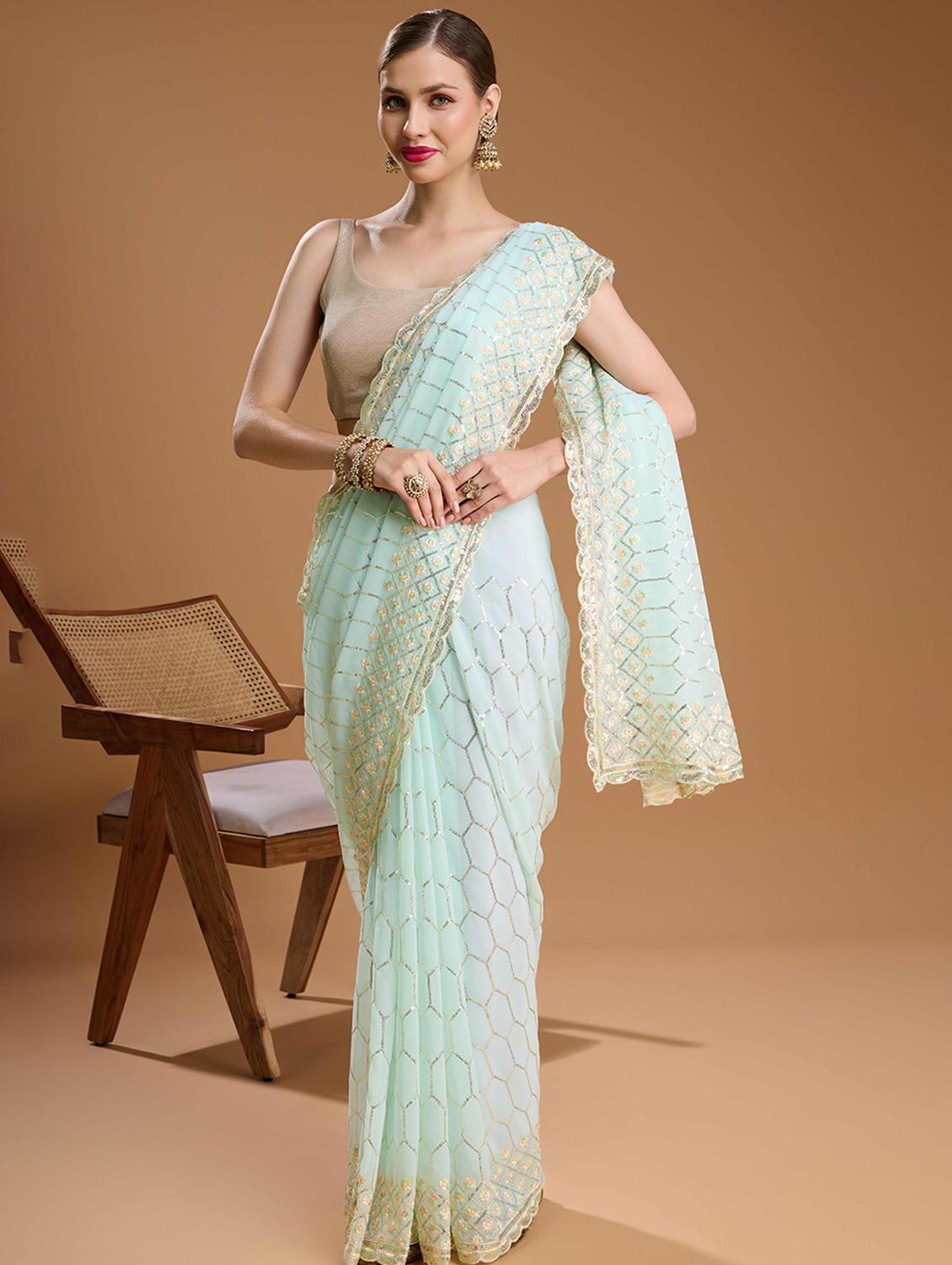 women solid with work embellished saree with blouse - 22021387 -  Zoom Image - 0