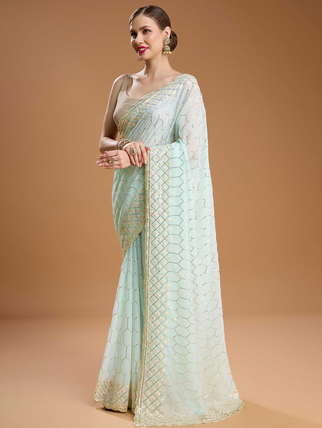 women solid with work embellished saree with blouse - 22021387 -  Standard Image - 1