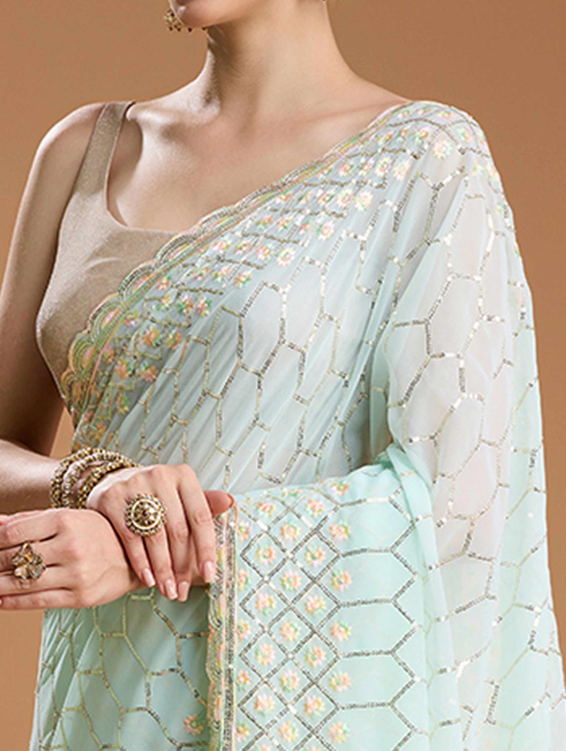 women solid with work embellished saree with blouse - 22021387 - Standard Image - 4