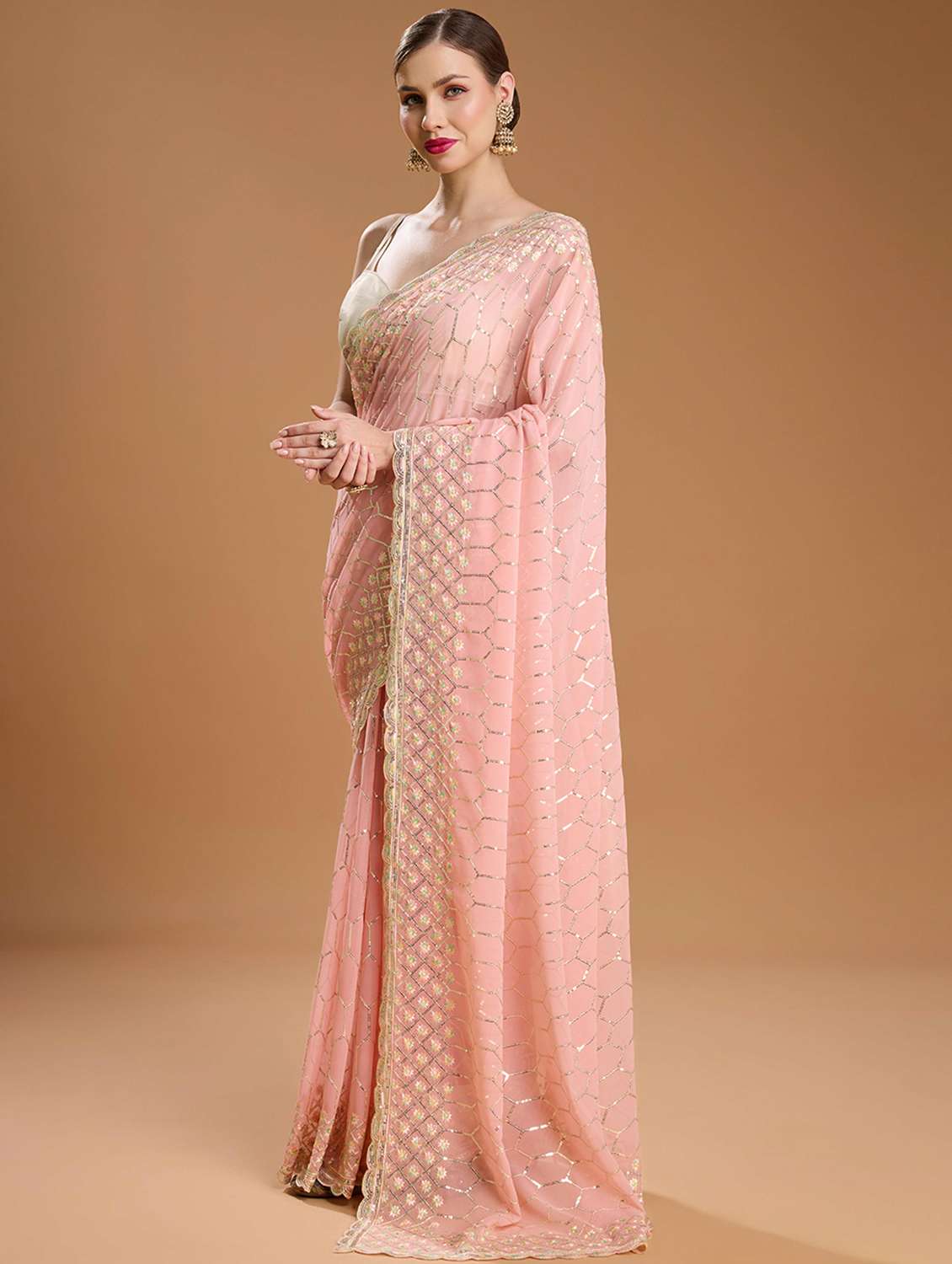 women solid with work embellished saree with blouse - 22021388 -  Standard Image - 1