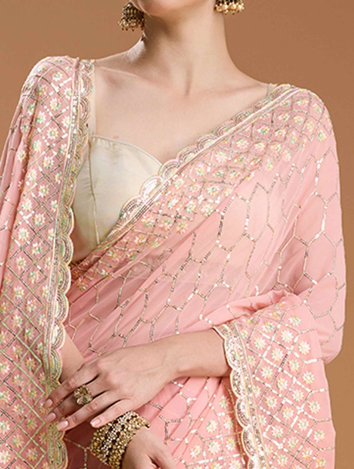 women solid with work embellished saree with blouse - 22021388 -  Standard Image - 4