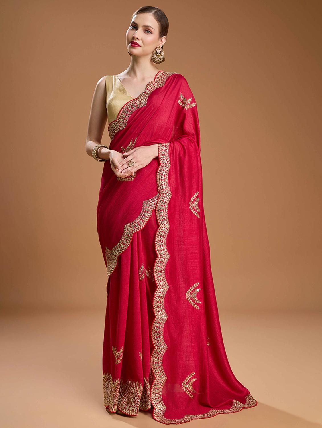 women solid with work embroidered saree with blouse - 22021389 -  Zoom Image - 0