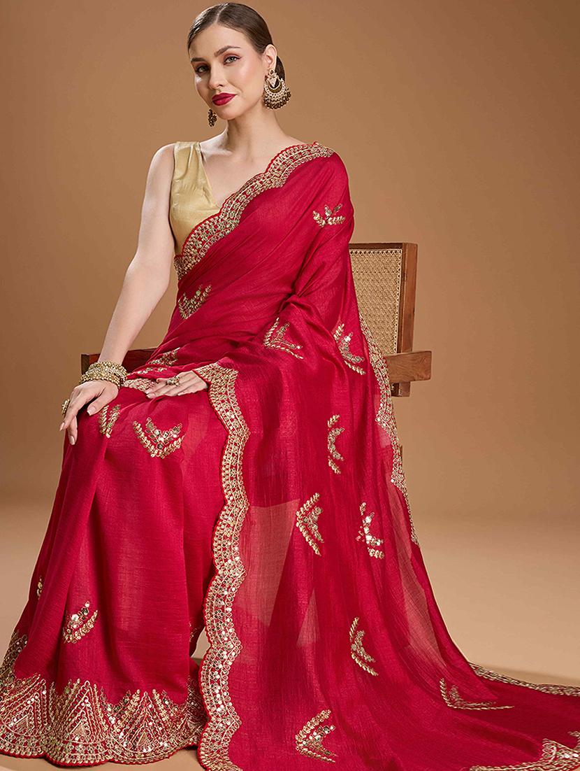 women solid with work embroidered saree with blouse - 22021389 -  Standard Image - 1