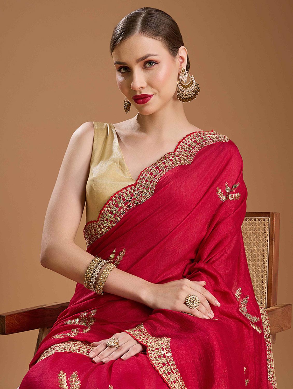 women solid with work embroidered saree with blouse - 22021389 - Standard Image - 4