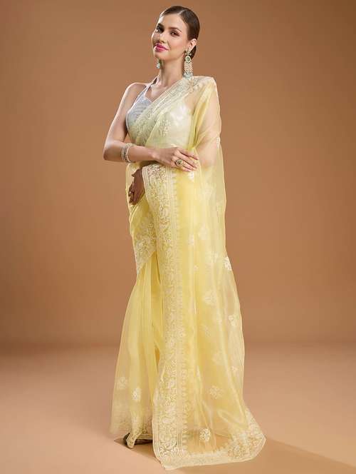 women solid with work embroidered saree with blouse - 22021390 -  Standard Image - 0