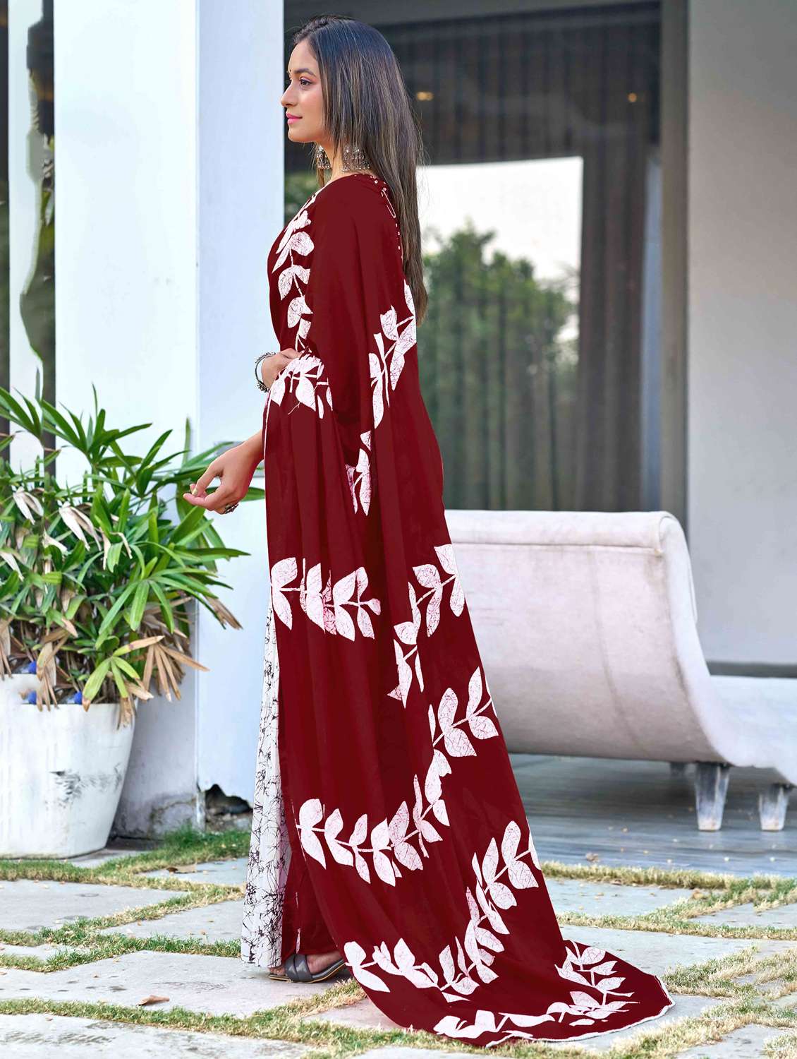 women printed half & half saree with blouse - 22021397 -  Standard Image - 1