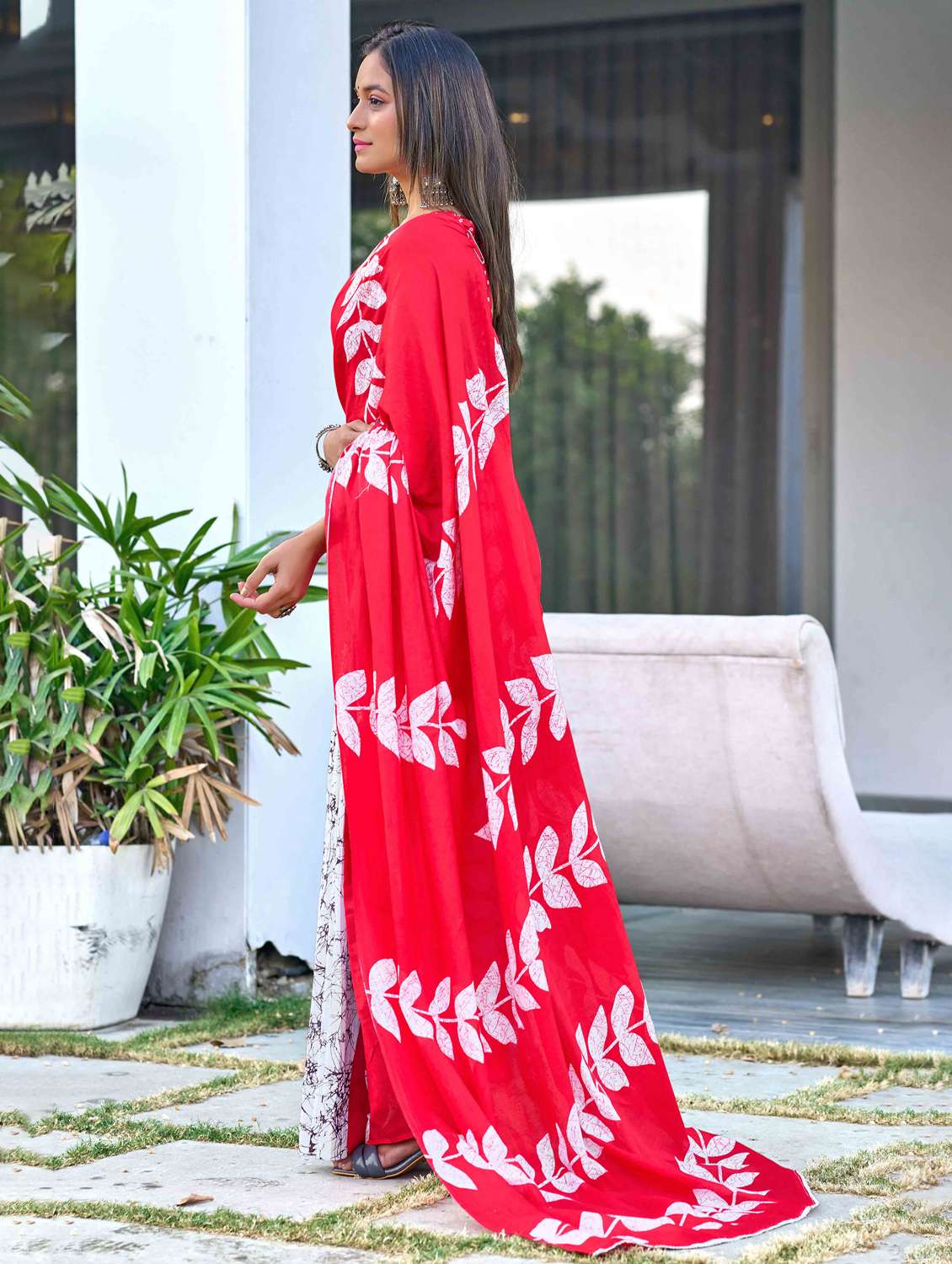 women printed half & half saree with blouse - 22021399 -  Standard Image - 1