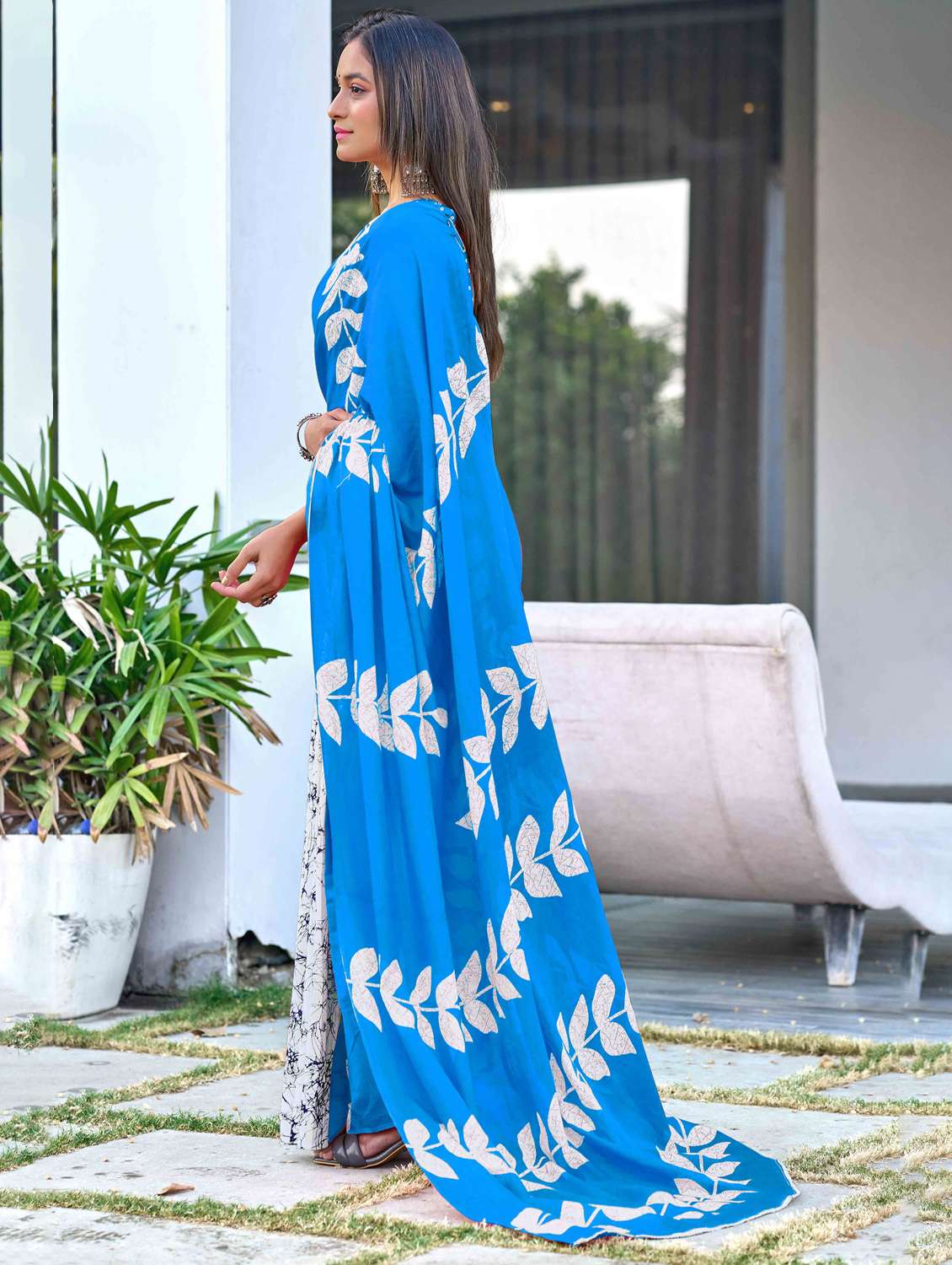 women printed half & half saree with blouse - 22021400 -  Standard Image - 1