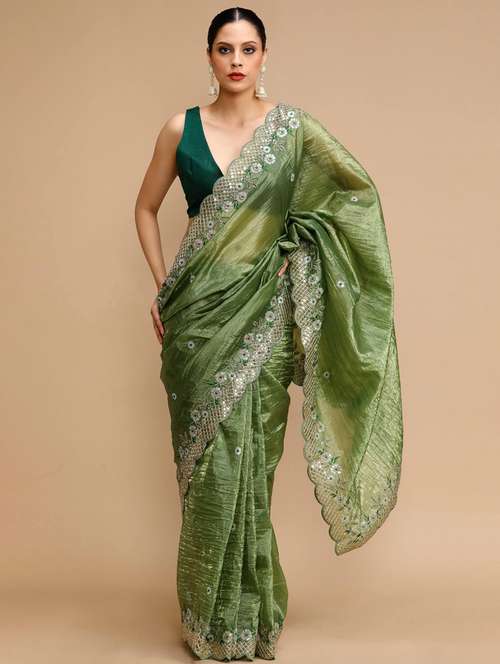 women solid with work embroidered saree with blouse - 22021403 -  Standard Image - 0