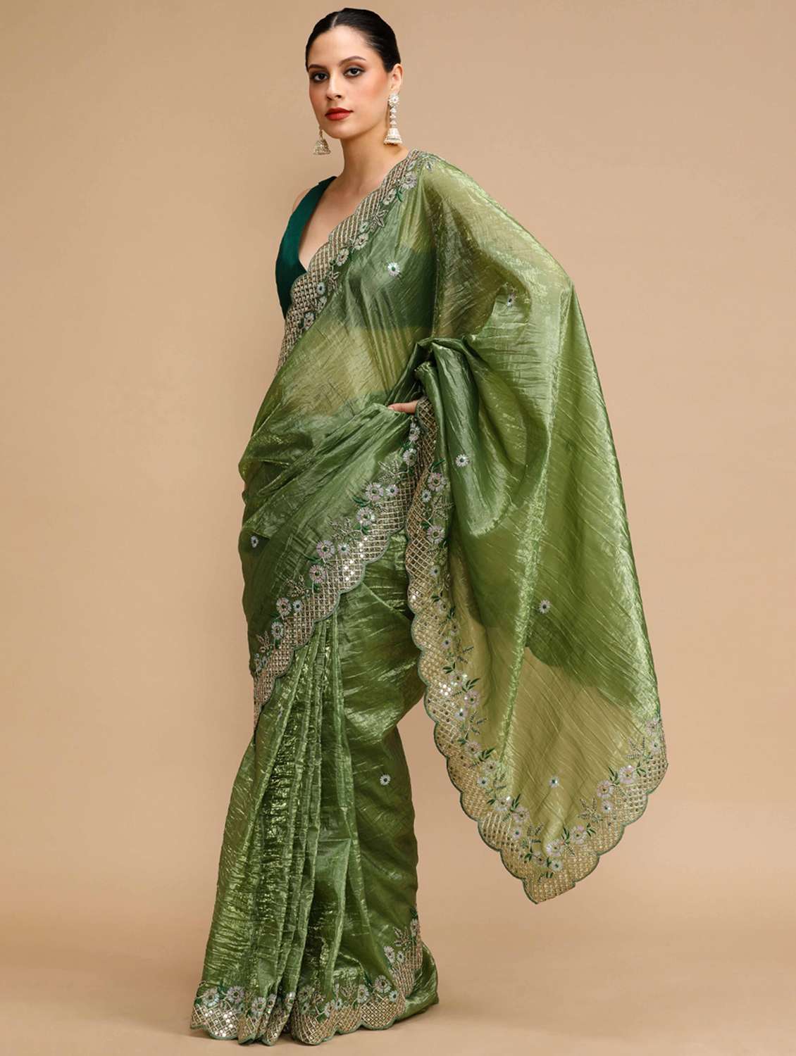 women solid with work embroidered saree with blouse - 22021403 -  Standard Image - 1