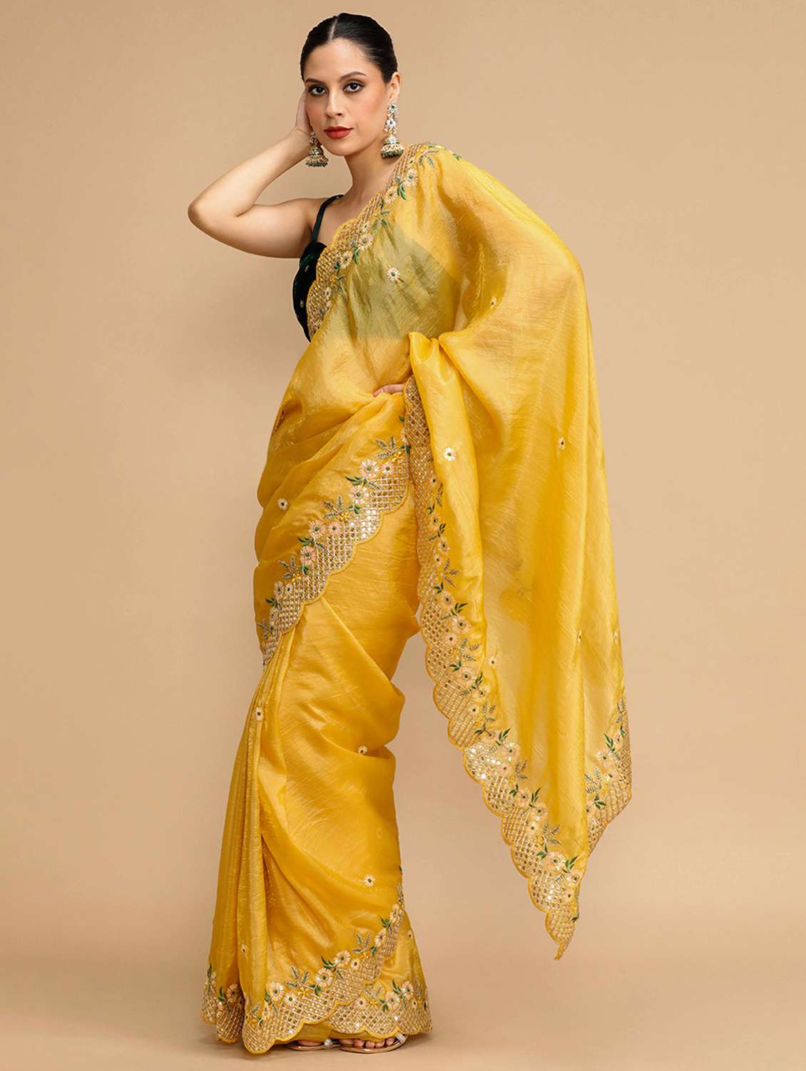 women solid with work embroidered saree with blouse - 22021404 -  Standard Image - 1