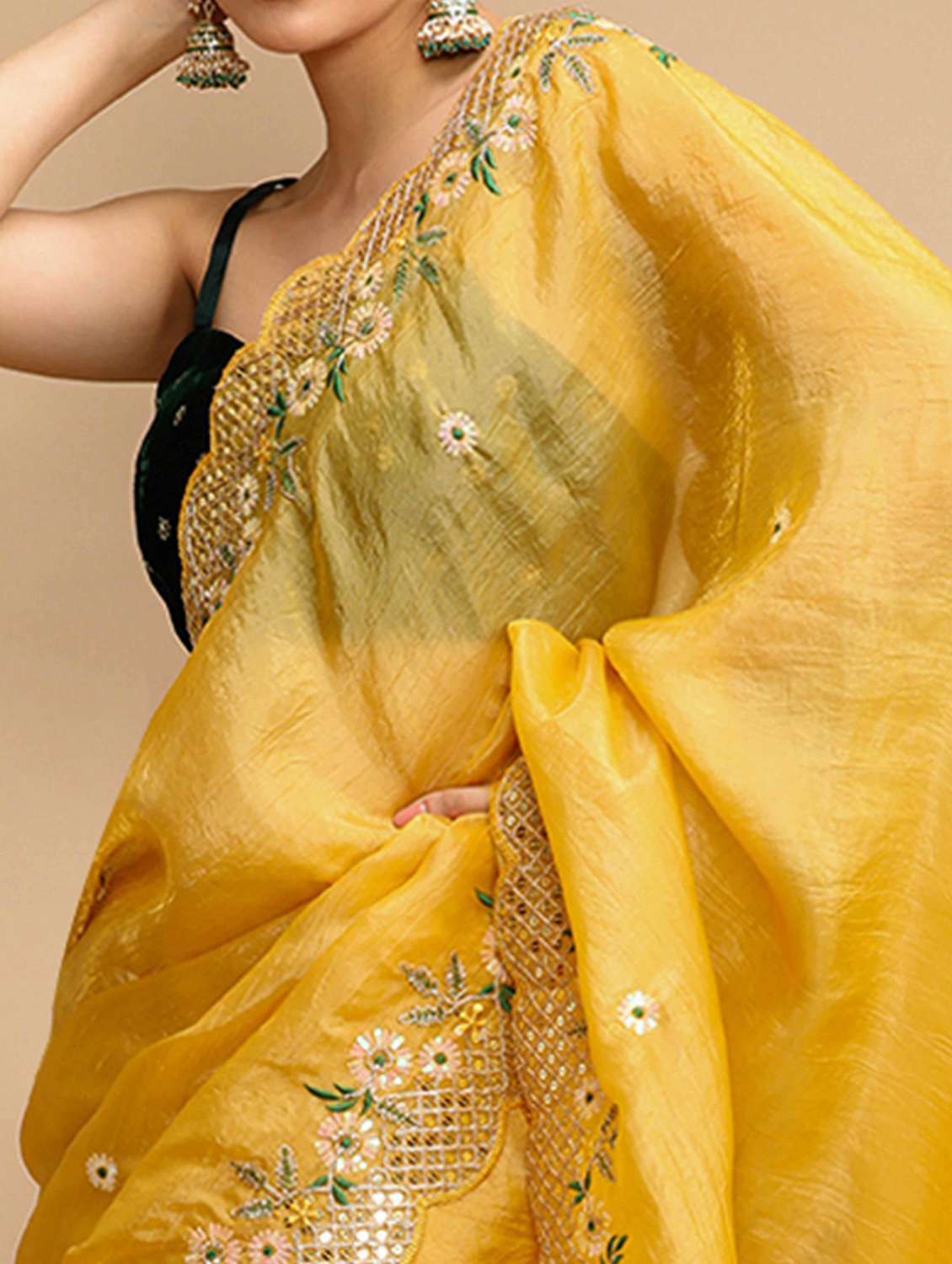 women solid with work embroidered saree with blouse - 22021404 -  Standard Image - 4