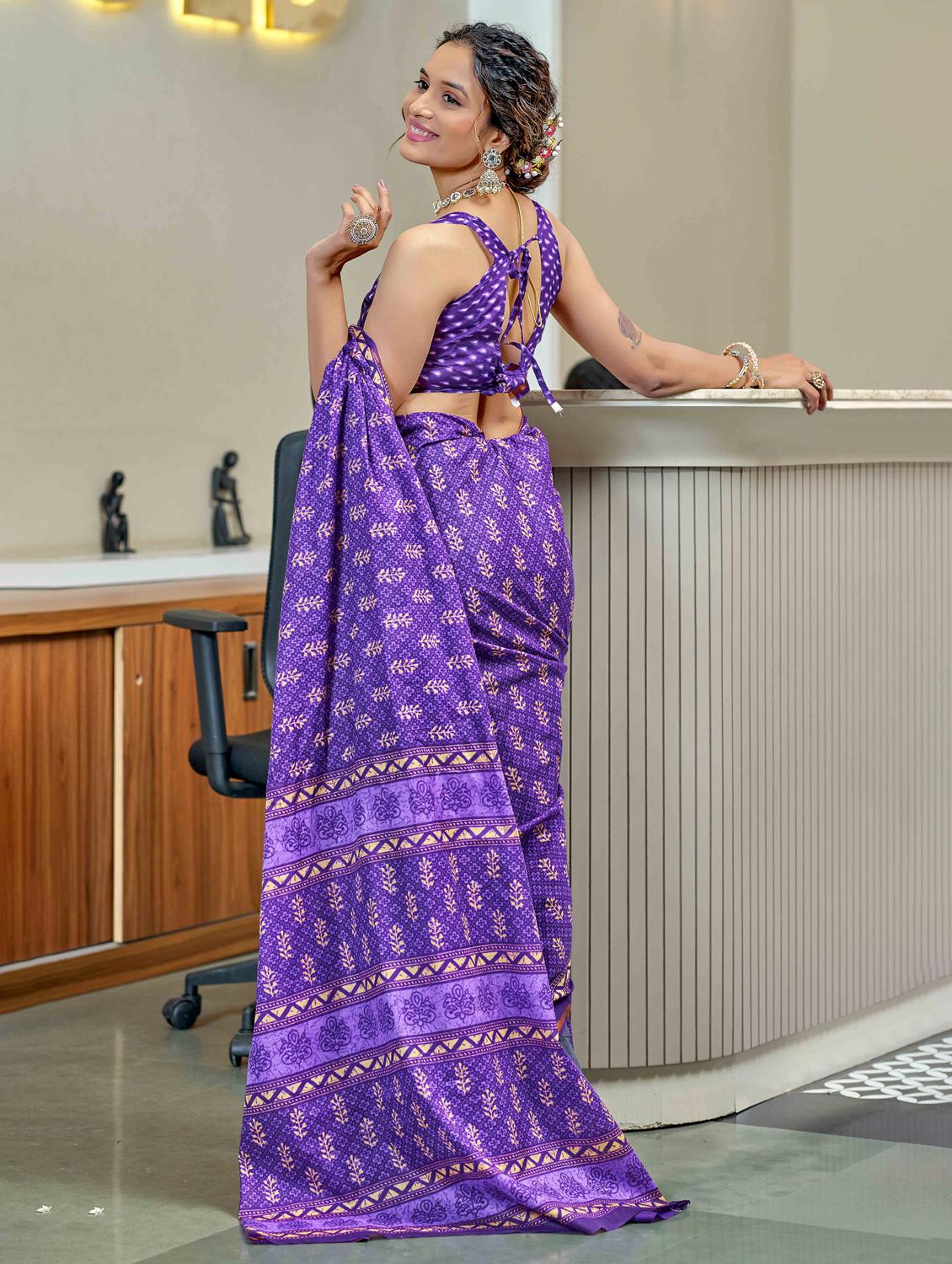 women printed casual wear saree with blouse - 22021415 -  Standard Image - 1