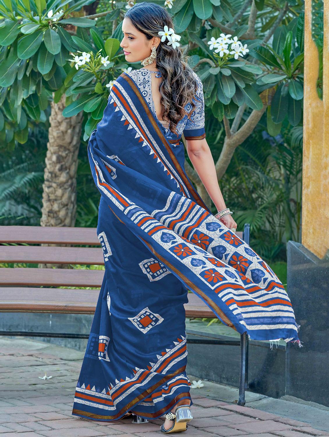 women printed casual wear saree with blouse - 22021424 - Standard Image - 1