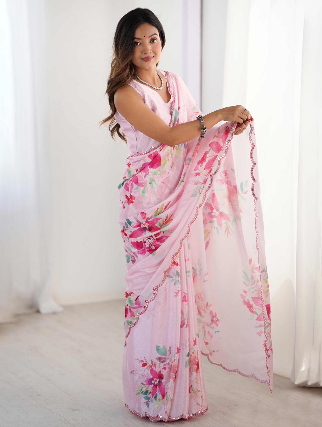 women floral printed saree with blouse - 22021436 -  Standard Image - 1
