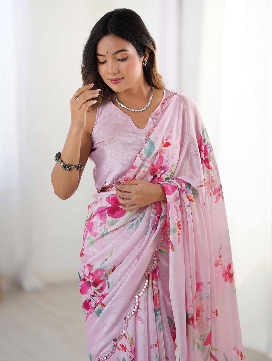 women floral printed saree with blouse - 22021436 - Standard Image - 4