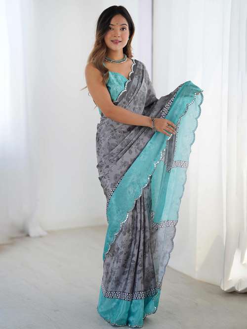 women floral printed saree with blouse - 22021438 -  Standard Image - 0