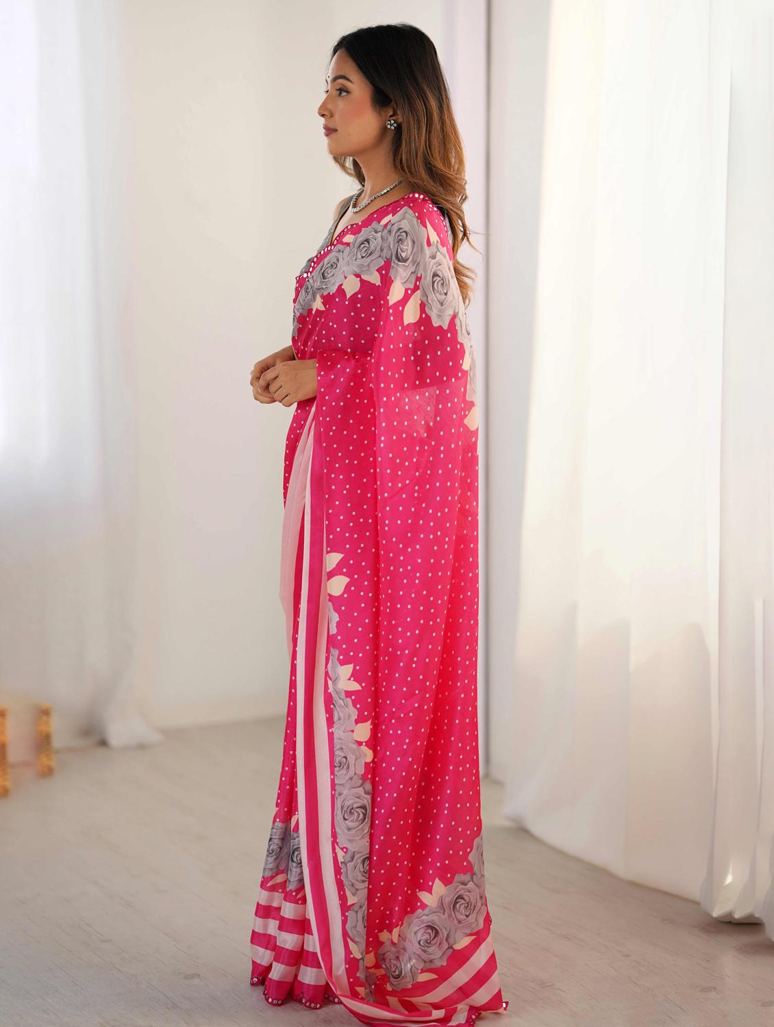 women floral printed saree with blouse - 22021439 -  Standard Image - 1
