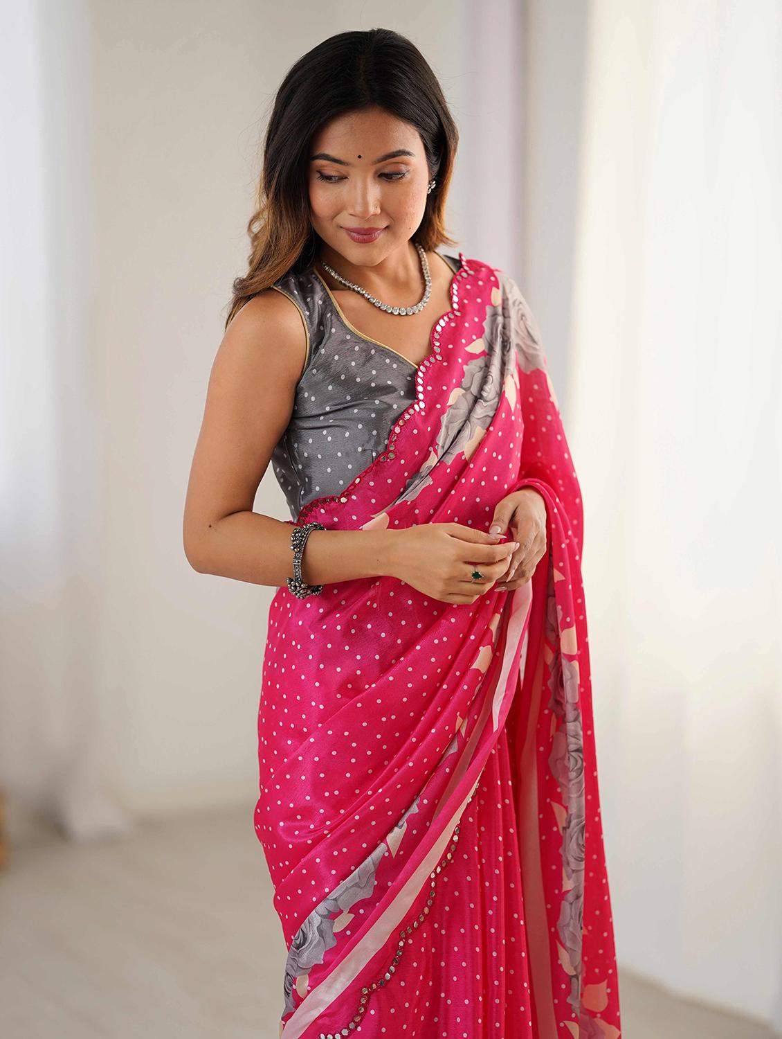 women floral printed saree with blouse - 22021439 - Standard Image - 4
