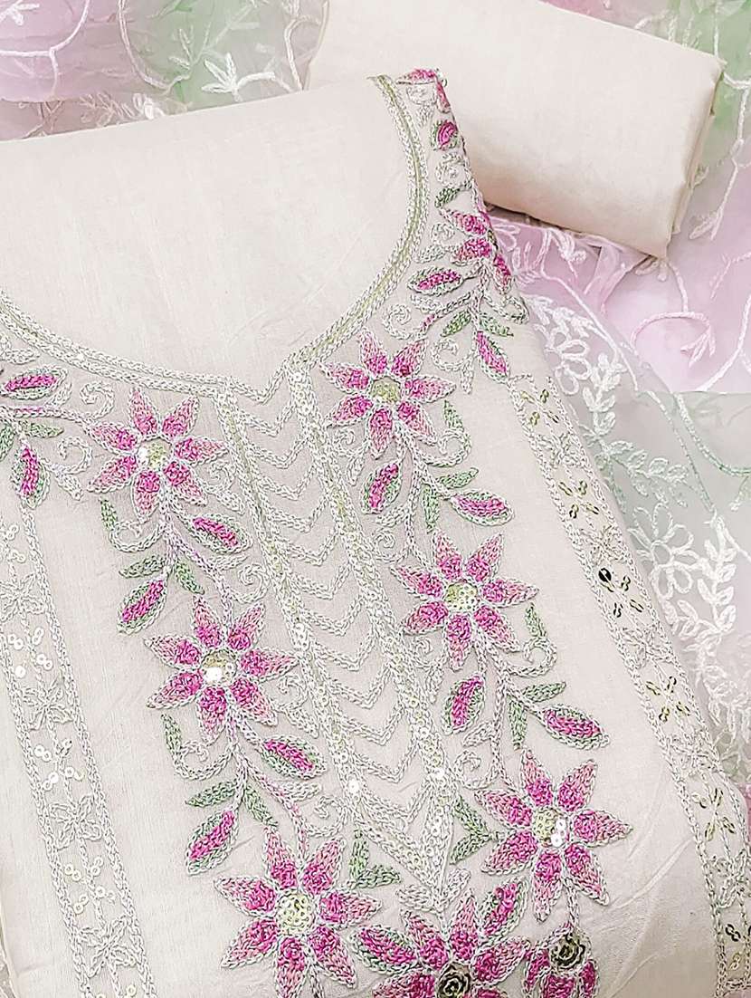 women solid with work embroidered unstitched suit set - 22021449 - Standard Image - 1