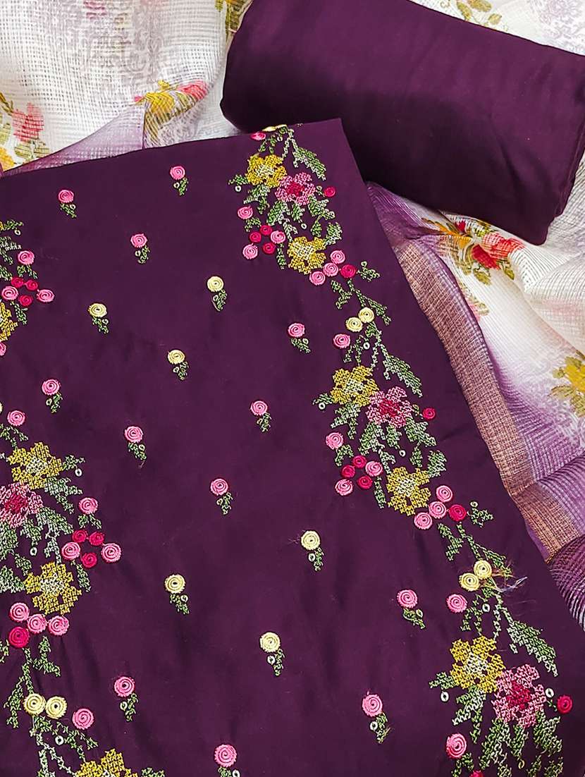 women solid with work embroidered unstitched suit set - 22021454 - Standard Image - 1