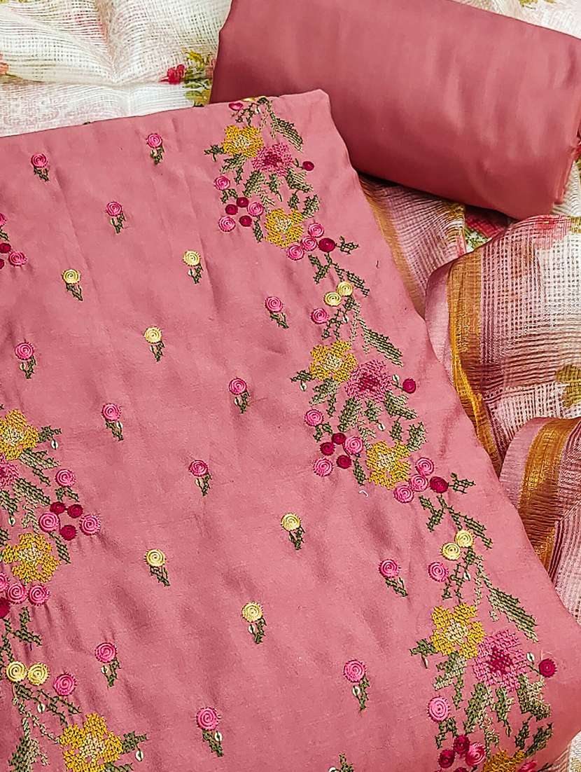 women solid with work embroidered unstitched suit set - 22021456 - Standard Image - 1