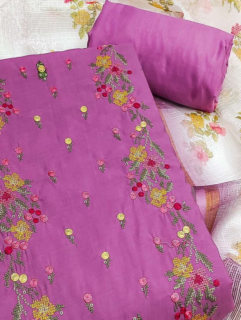 women solid with work embroidered unstitched suit set - 22021458 -  Standard Image - 1