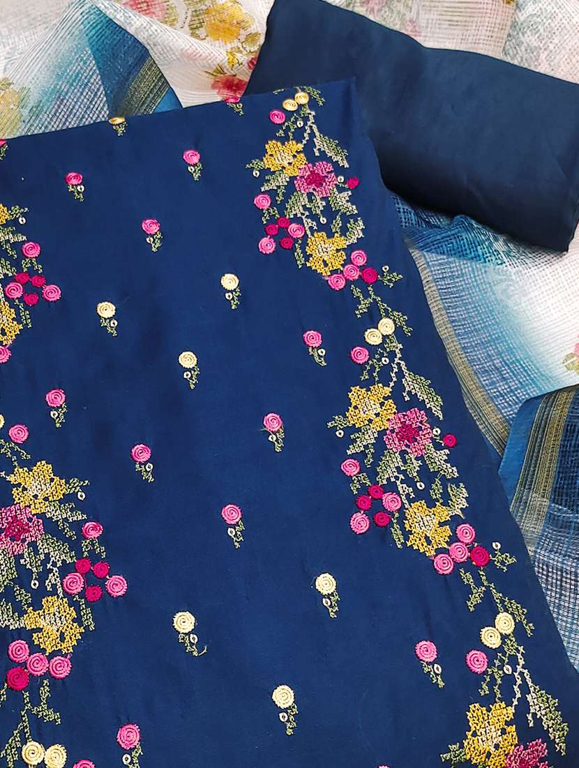 women solid with work embroidered unstitched suit set - 22021459 - Standard Image - 1