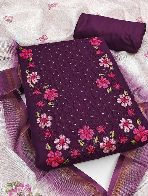 women solid with work embroidered unstitched suit set - 22021470 -  Standard Image - 0