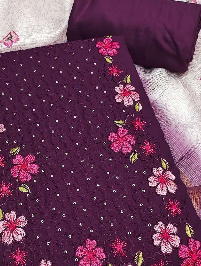 women solid with work embroidered unstitched suit set - 22021470 -  Standard Image - 1
