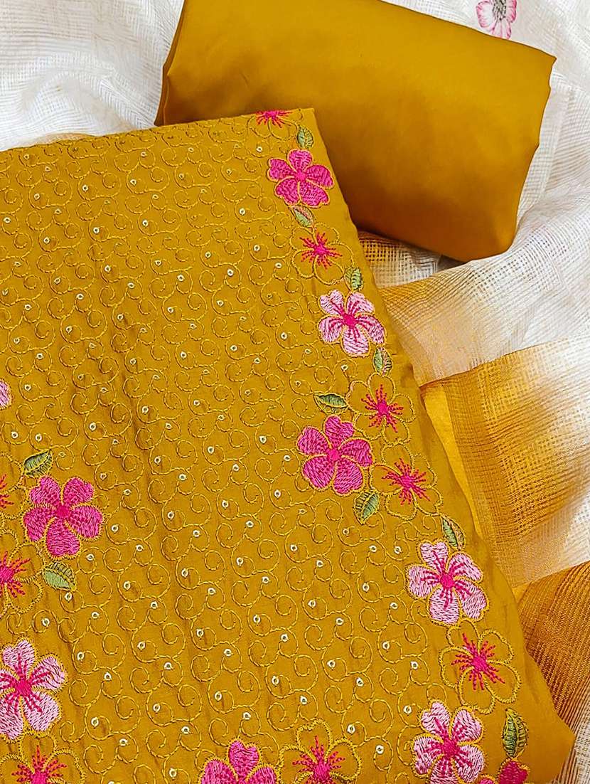 women solid with work embroidered unstitched suit set - 22021471 - Standard Image - 1