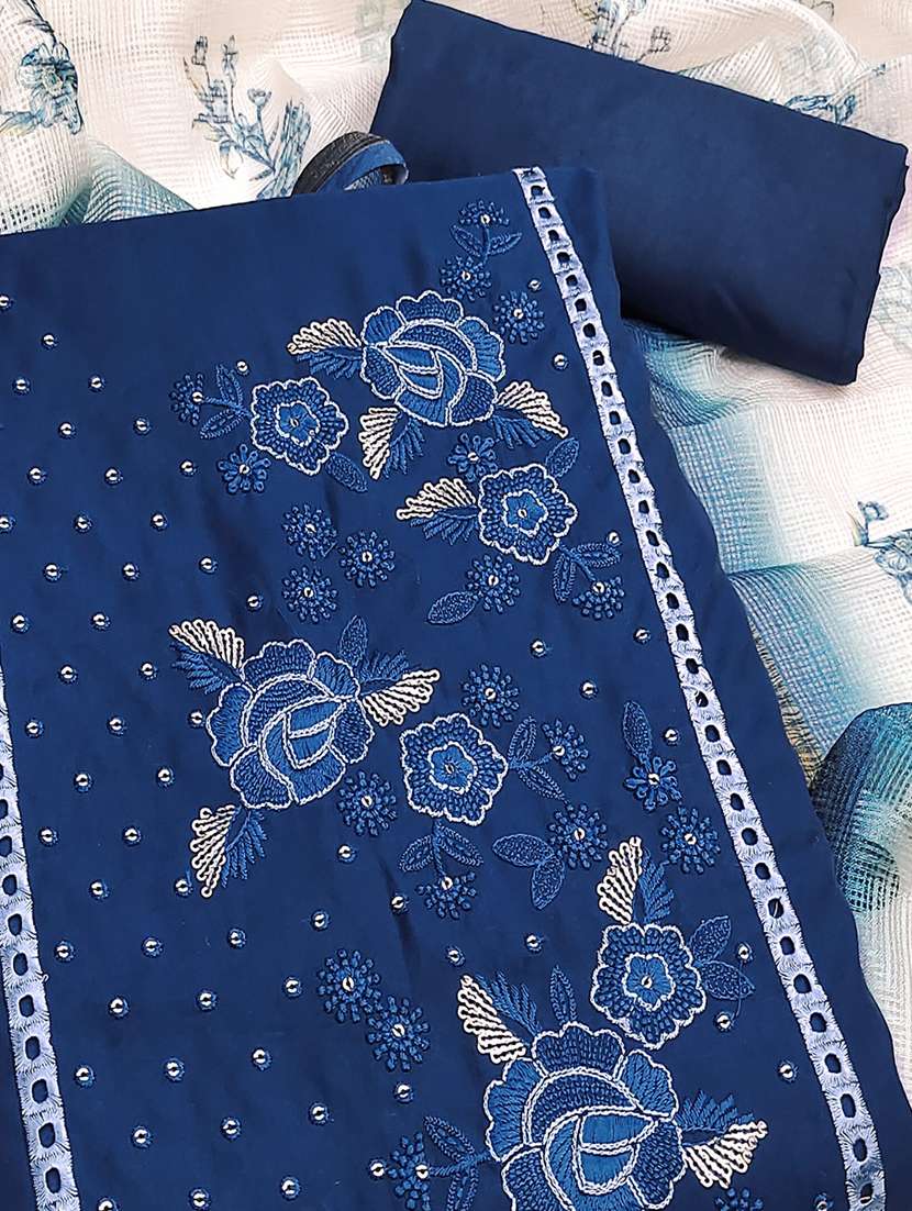 women solid with work embroidered unstitched suit set - 22021484 - Standard Image - 1