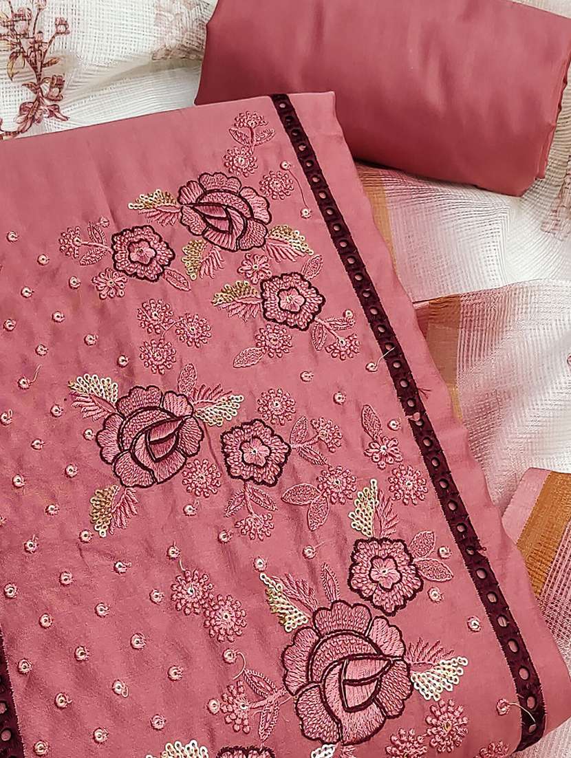 women solid with work embroidered unstitched suit set - 22021487 - Standard Image - 1