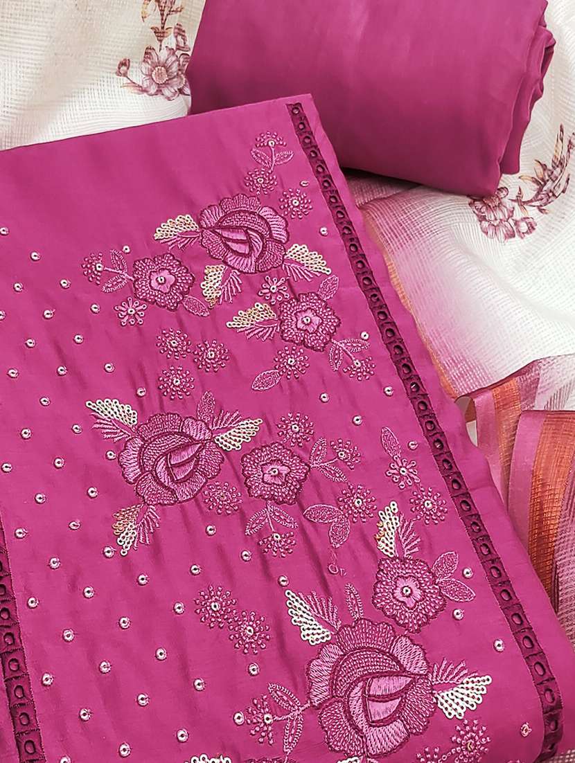 women solid with work embroidered unstitched suit set - 22021488 - Standard Image - 1