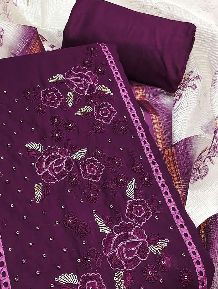 women solid with work embroidered unstitched suit set - 22021490 - Standard Image - 1