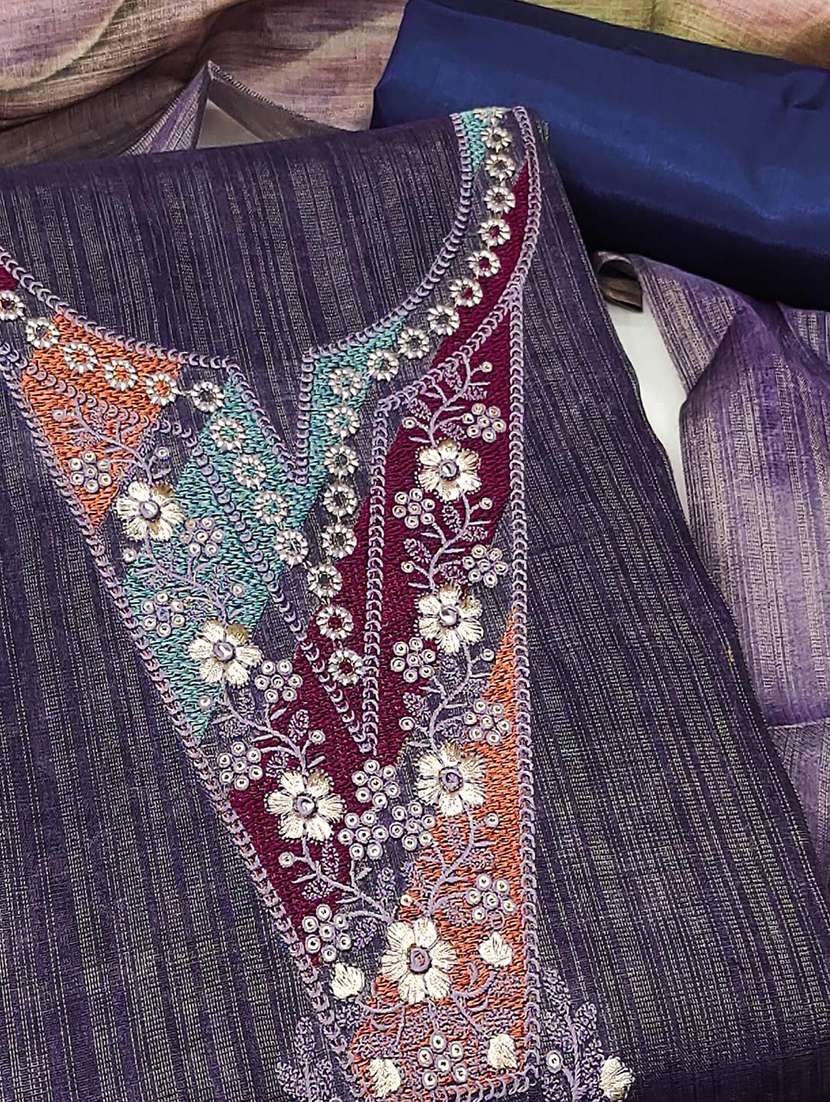 women solid with work embroidered unstitched suit set - 22021492 -  Standard Image - 1