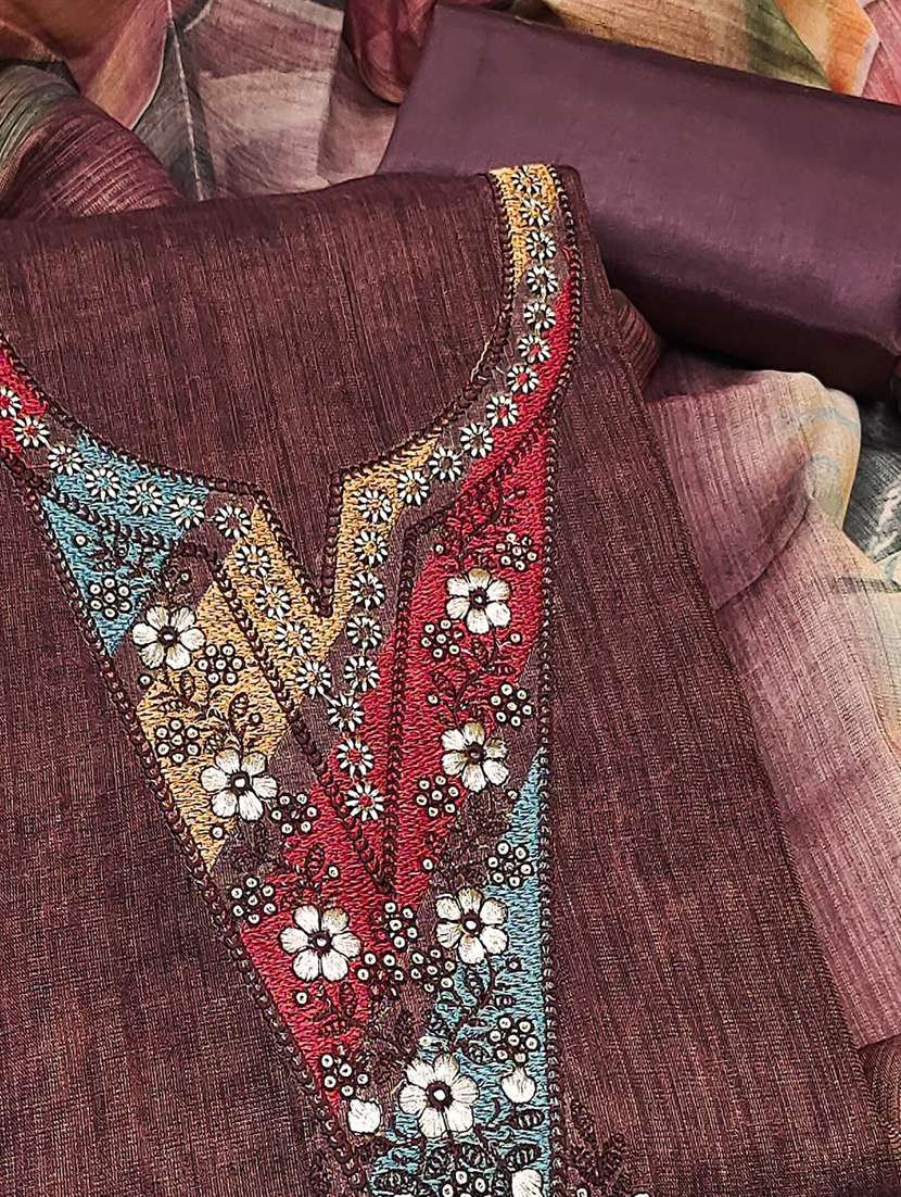 women solid with work embroidered unstitched suit set - 22021495 -  Standard Image - 1