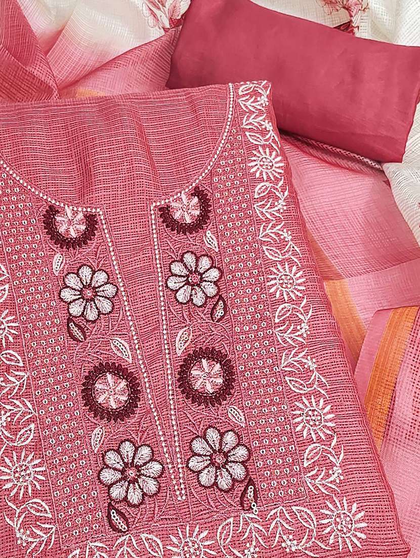 women solid with work embroidered unstitched suit set - 22021505 -  Standard Image - 1
