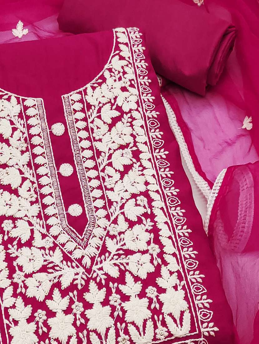 women solid with work embroidered unstitched suit set - 22021511 - Standard Image - 1