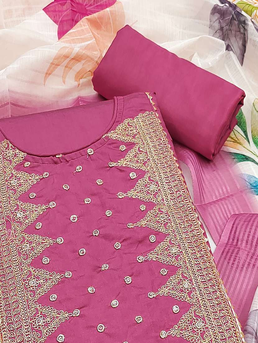 women solid with work embroidered unstitched suit set - 22021514 -  Standard Image - 1