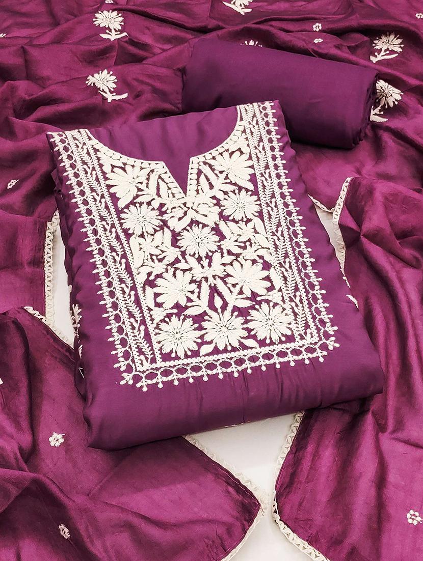 women solid with work embroidered unstitched suit set - 22021527 - Zoom Image - 0