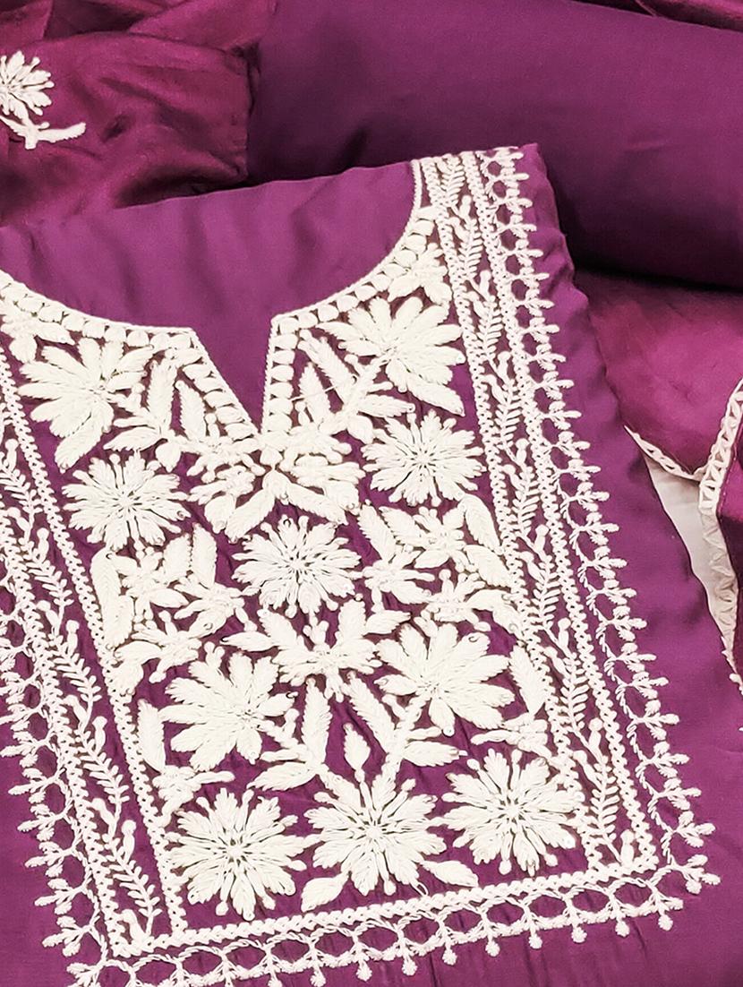 women solid with work embroidered unstitched suit set - 22021527 - Standard Image - 1